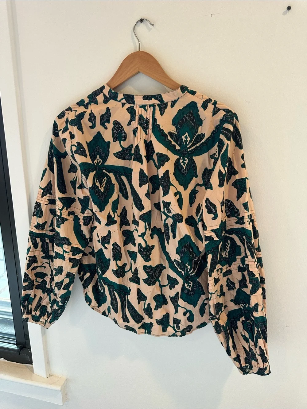 Ulla Johnson Cream Blouse with Dark Teal Floral Print